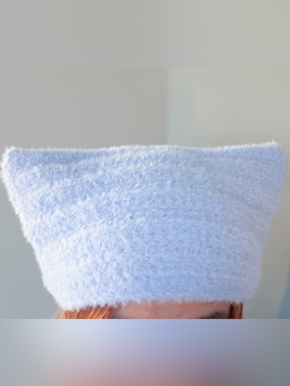 Handmade Crochet Plush Light Blue Fuzzy Cat Beanie
